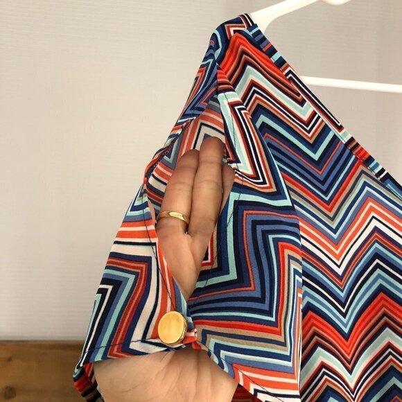 JOLIE Zigzag Chevron Multicolour V-Neck Peek-a-boo Shoulder Mini Dress Sz S - Picture 5 of 9